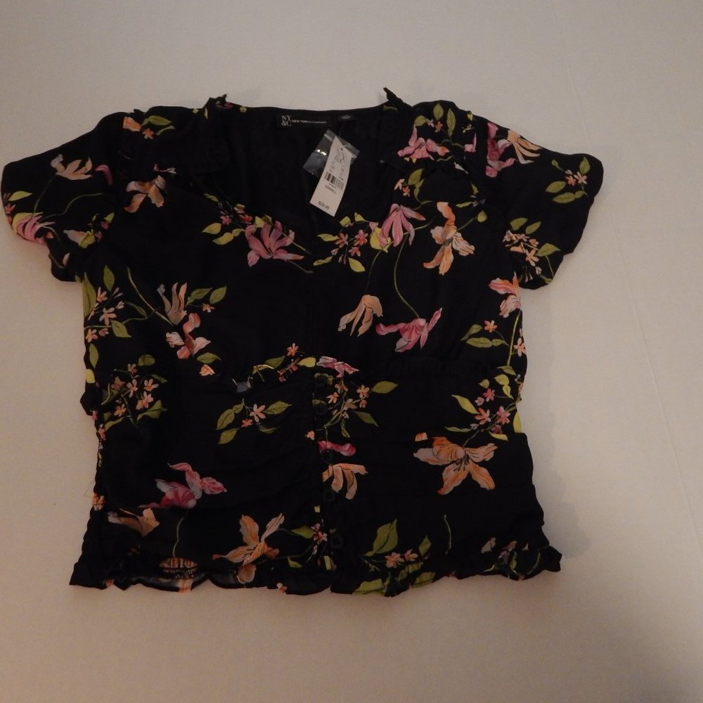 New York & Company Black Floral Top